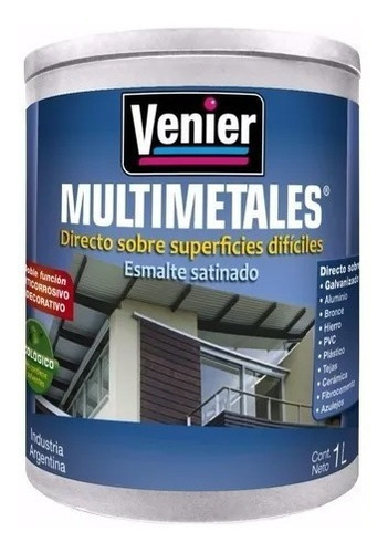 Esmalte Satinado Al Agua Venier Multimetales Colores 1l Ogus