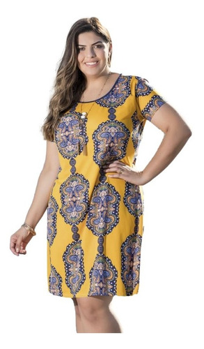 Vestido Evasê Feminino Manga Curta Acinturado  Plus Size