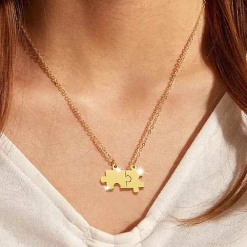 Collar Para Mujer Con Dije Puzzle Rompecabezas Color Oro