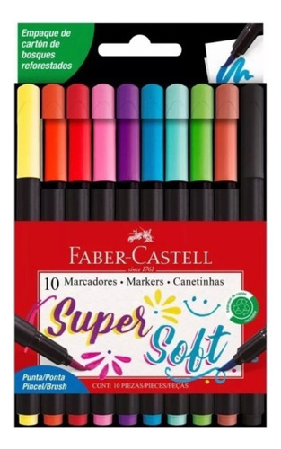 Marcadores Punta Pincel Faber Castell X 10 Colores 