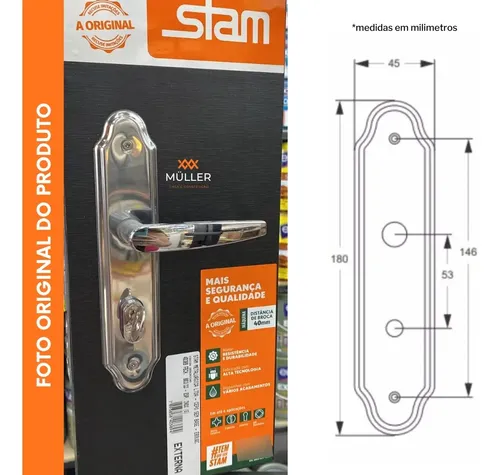 Fechadura Stam 803/33 Externa Larga Espelho Inox | MercadoLivre