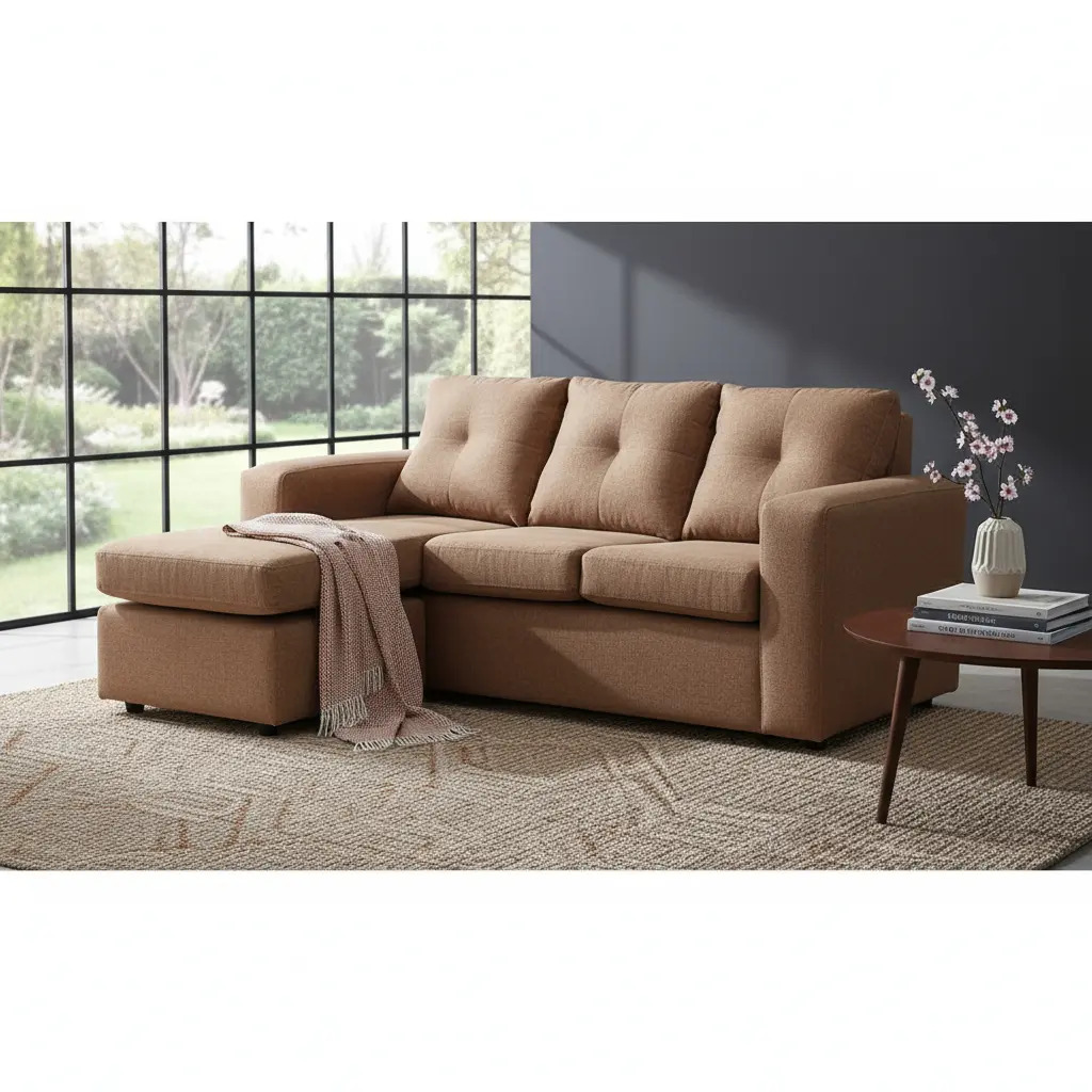 Sofá Muebles América Emilia Seccional tela lino color mostaza