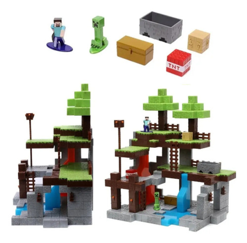 Imagen 1 de 6 de Minecraft Set Nano Scene Con 2 Figuras