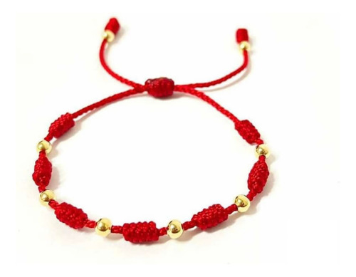 Pulsera Manilla 7nudos Hilo Rojo Oro Laminado 18k Protección