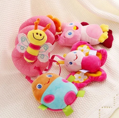 Cunero Peluche Espiral Crujido Sonajero Para Cochecito Bebe Rosa Animales