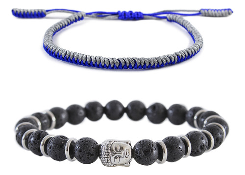 Pack 2 Pulsera Piedras Naturales Buda + Pulsera Budista Azul