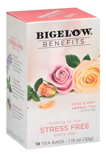 Té Bigelow Benefits Stress Free Rose Mint Menta Libre Estrés