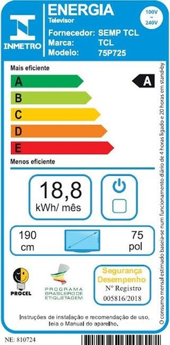 Imagem 10 de 10 de Smart Tv Led 75'' 4k Uhd Google P725 Tcl