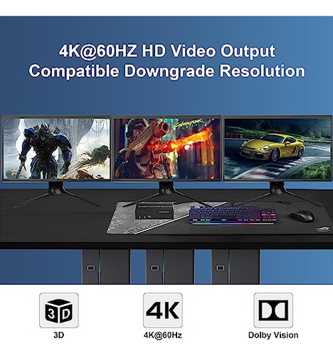Switch Kvm Hdmi + 2 Displayport Usb 3.0 Para Triple Monitor
