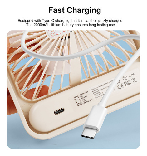 Ventilador De Escritorio Portátil Q3 Con Pantalla Digital Y