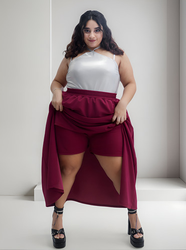 Short Pollera Mujer Ananá Plus Size Maxi Acampanada