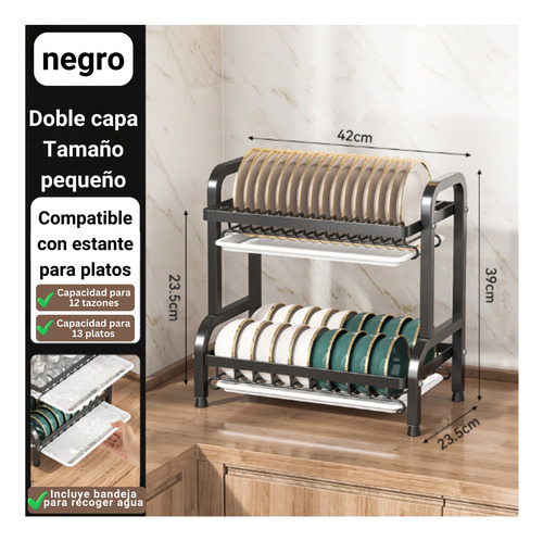 Escurridor De Platos 2 Niveles Acero Inoxidable Multifuncion