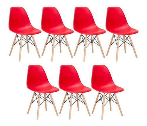 7 X Cadeiras Charles Eames Eiffel Dsw Base De Madeira Clara Estrutura da cadeira Vermelho