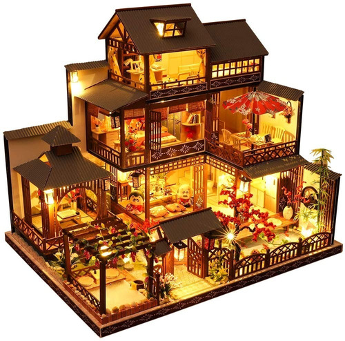 Casa De Muñeca En Miniatura  Con Muebles Luz Juguete