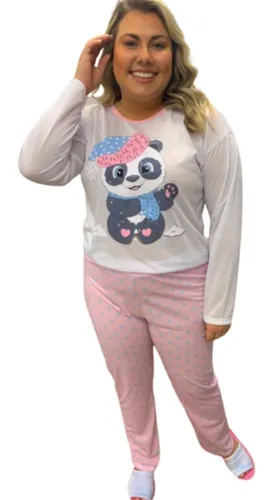 comprar Pijama Adulto Feminino Longo Inverno Estampados Plus Size 
