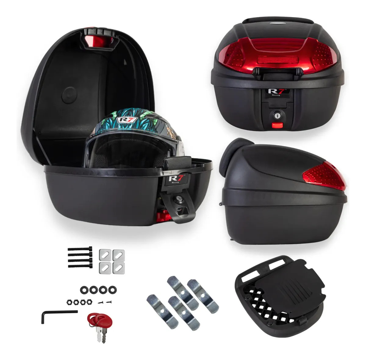 Caja Para Moto Trasero 32 Lts Con Respaldo R7 Racing Negro