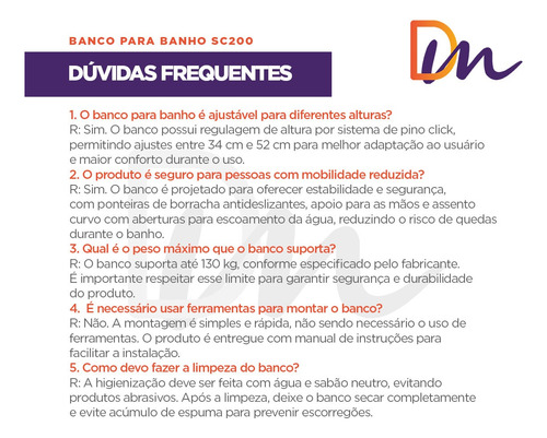 Banco Banqueta Banho Para Idoso Regulavel 130kg - Hidrolight