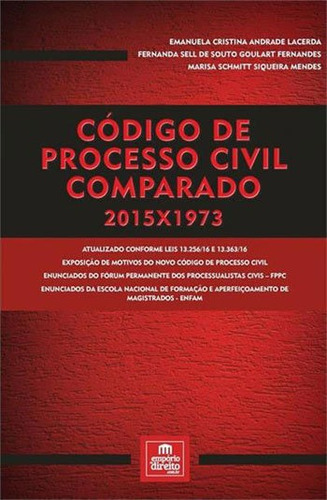 Codigo De Processo Civil Comparado 2015x1973, De Mendes, Marisa Schmitt Siqueira. Editora Emporio Do Direito, Capa Mole, Edição 1ª Edição - 2018 Em Português