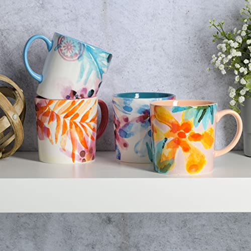 Juego De Tazas Porcelana Decorada 17oz X 4 Multicolor
