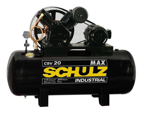Compressor Max Schulz Csv 20 Pés 200 Litros 175 Libras Trifá Cor Preto Fase elétrica Trifásica Frequência 60 Hz 220V/380V