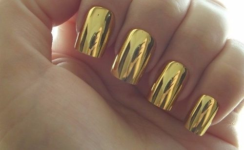 Unhas Cromadas Postiças Metalica Dourada Nails Star