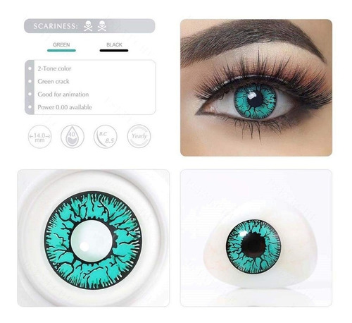 Lentes De Contacto Halloween Verde Zombie Disfraz Cosplay