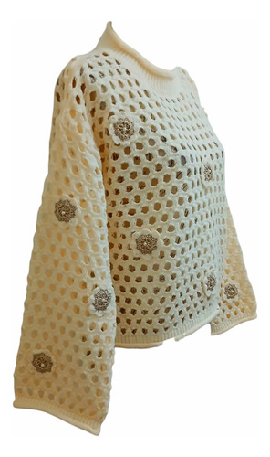 Sweater Calado K-lipso Con Rosetas En Crochet