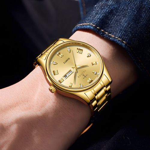 Reloj De Cuarzo Dorado Con Calendario Luminoso Caballero Dorado Dorado Dorado