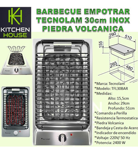 Tope Parrillera Barbecue Tecnolam 30cm Piedra Volcanica