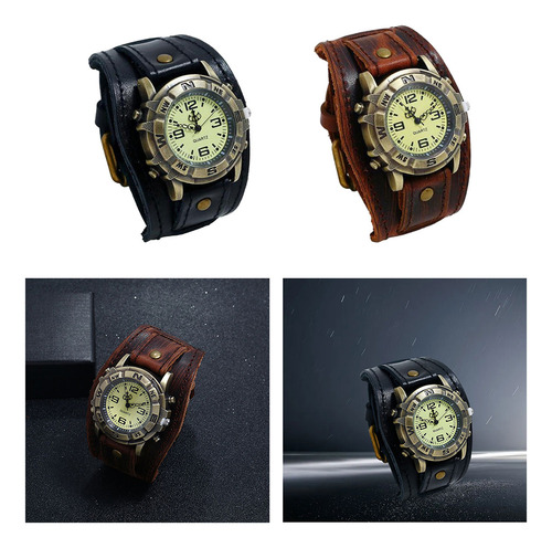 2pcs Men's Vintage Watch Belt Bracelet Personality Leather