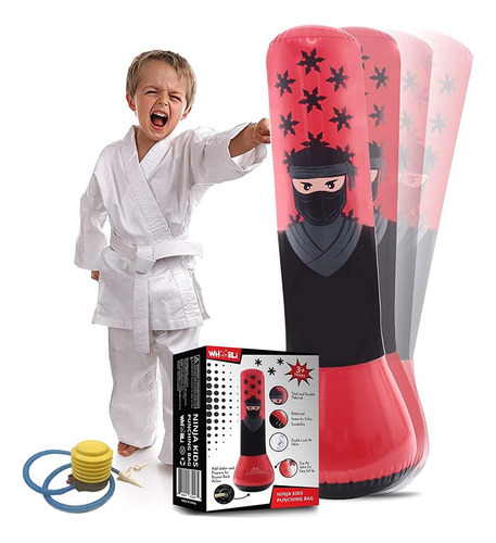 Whoobli Ninja - Saco De Boxeo Inflable Para Niños, Saco De.