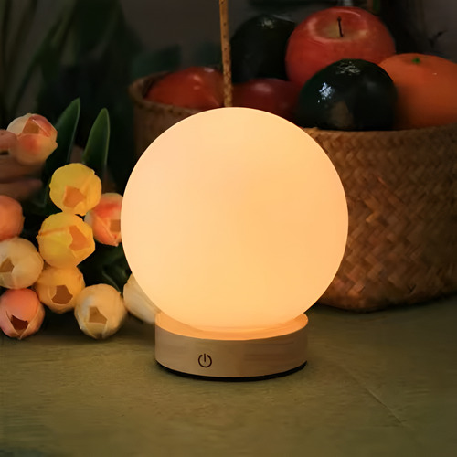 Lampara Led Touch Madera Escritorio Velador Tactil Usb Luna Beige Blanco
