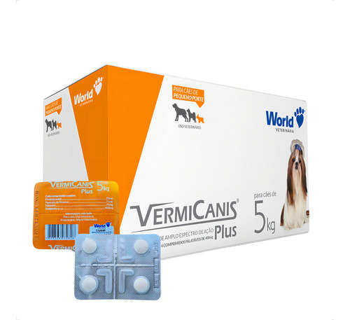 3 Vermicanis Plus Vermifugo Cães De 5kg - Blíster 4 Comp