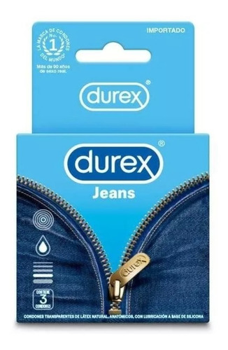 Durex Jeans Caja 3 Condones Preservativos Látex Lubricados