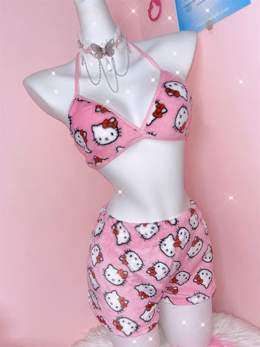 Pijamas De Dama Short Y Crop Top Brassier De Hello Kitty
