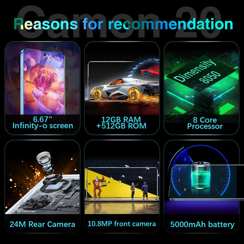 El Teléfono Inteligente Más Vendido En 2025, Camon20, Dual Sim, 12 Gb+512 Gb De Memoria, Sistema Android, Con Procesador De Alto Rendimiento Negro