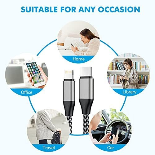 Cable Usb C A Lightning Para iPhone, 2 Unidades, 10 Pies, Mf