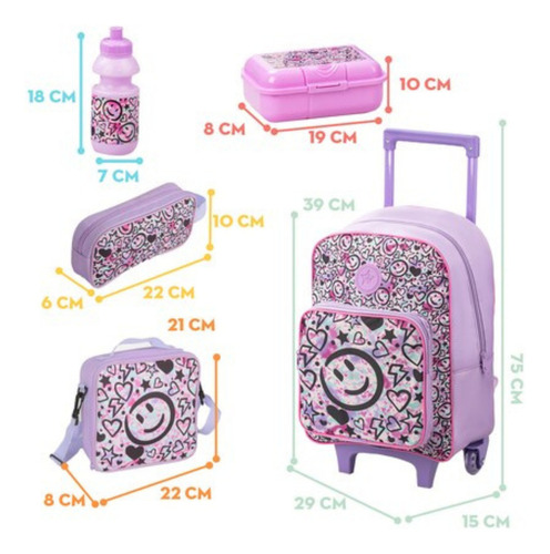 ZOMILUX Mochila Niña Mochila Con Ruedas SET Maleta Lonchera Tupper Lapicera y Botella Mochila Ruedas Maleta Para Niña Diseño Infantil