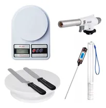 Comprar Set Reposteria Combo Balanza Digital 10kg Tara + Soplete Cocina + Termometro Digital Alimentos Comida + Plato Giratorio Base Decorar Tortas +2 Espatulas Decoracion Acero Inoxidable Levys Bazar