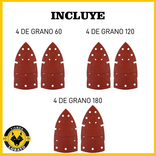 Imagen 2 de 10 de Lija Delta Velcro X12 Uni Grano 60 120 180 Kwb
