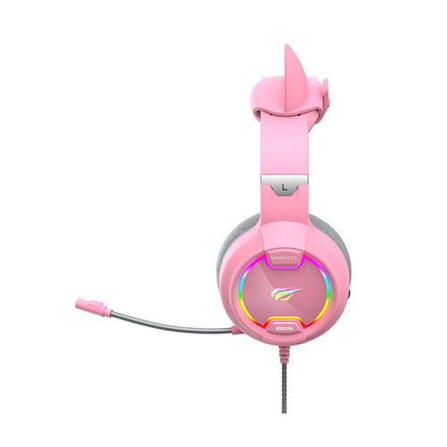 Imagem 1 de 4 de Headset Gamer Havit H2233d  P2 Rgb (usb) 50mm Pink Cat Rosa
