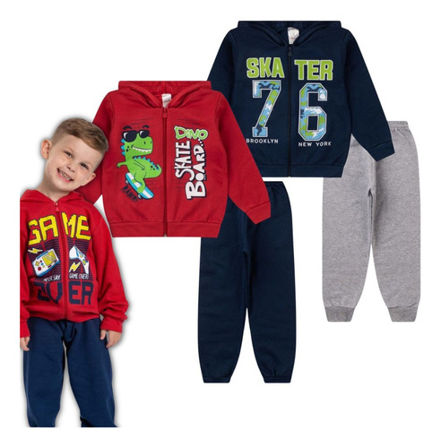 Kit 2 Conjunto Moletom Menino Roupa Infantil Criança 1 Ao 8