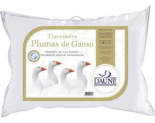 Travesseiro 100% Plumas De Ganso - Daune 50x90 Cm Cor Branco