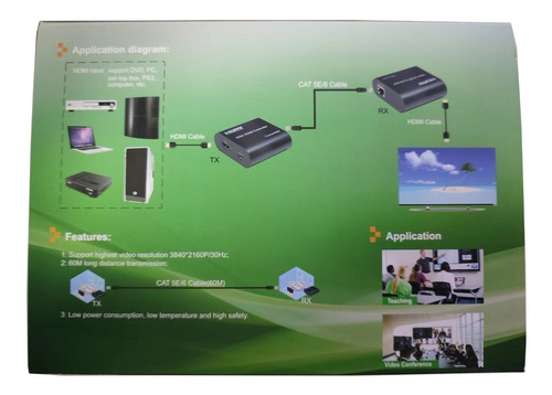 Imagen 4 de 4 de Extensor Hdmi Utp Video Audio 60m 4k 1080p 3d Cat.5e Cat.6