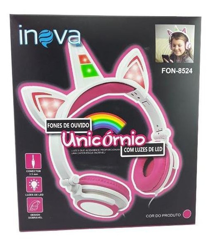 Fones De Ouvido Unicórnio De Led Infantil Crianças Presente
