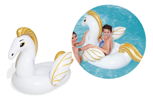 Flotador Inflable Pony Con Alas Colchoneta Pileta Blanco