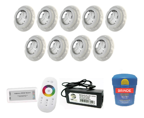 Kit Completo Iluminação Piscina 72m² - 9 Leds 4w + 1 Módulo