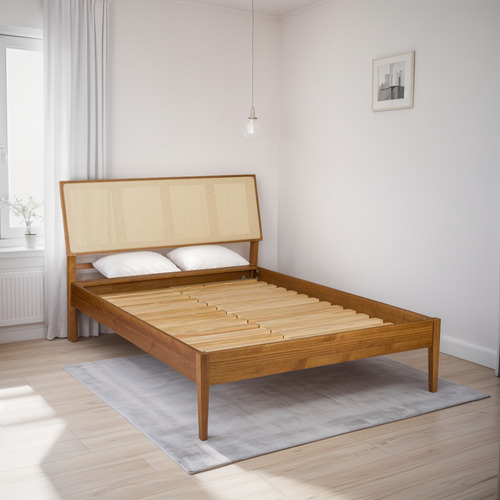 Cama De Casal Com Palha Natural Viena Artemobili Cor Mel