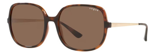 Óculos De Sol - Vogue - Vo5405sl 238673 57 Armação Havana-escuro Haste Ouro Lente Marrom Total Desenho Quadrado