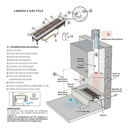 Lareira Gás Inox 304 Aquecedor Ambiente Jx Metais - 110 Cm
